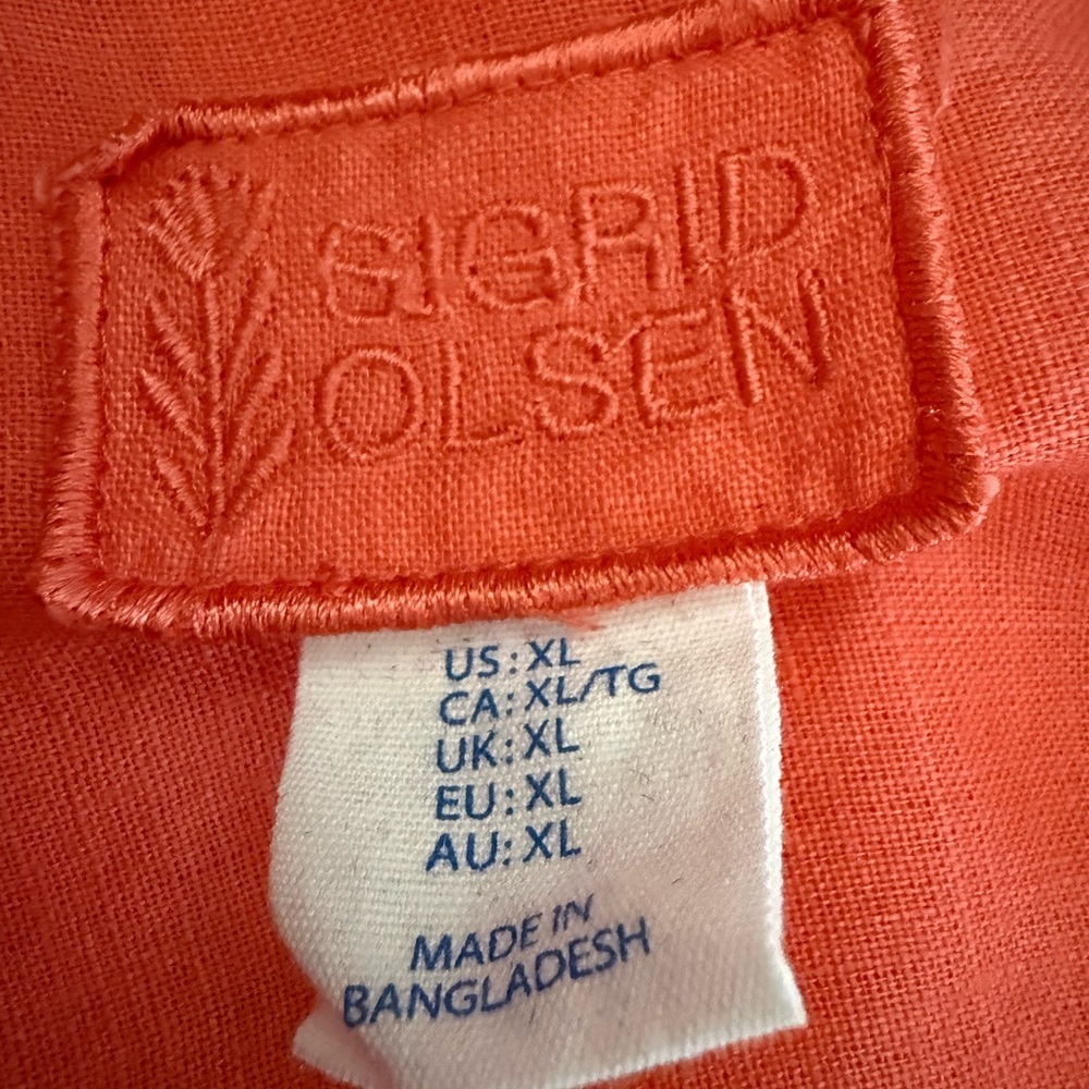 Sigrid Olsen Red Linen Button Front Shirt XL Pocket Roll Sleeve Casual Top - Picture 5 of 6